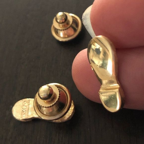 Vintage 70s Avon Set Gold Shoe Print Tie Tacks - Picture 1 of 5